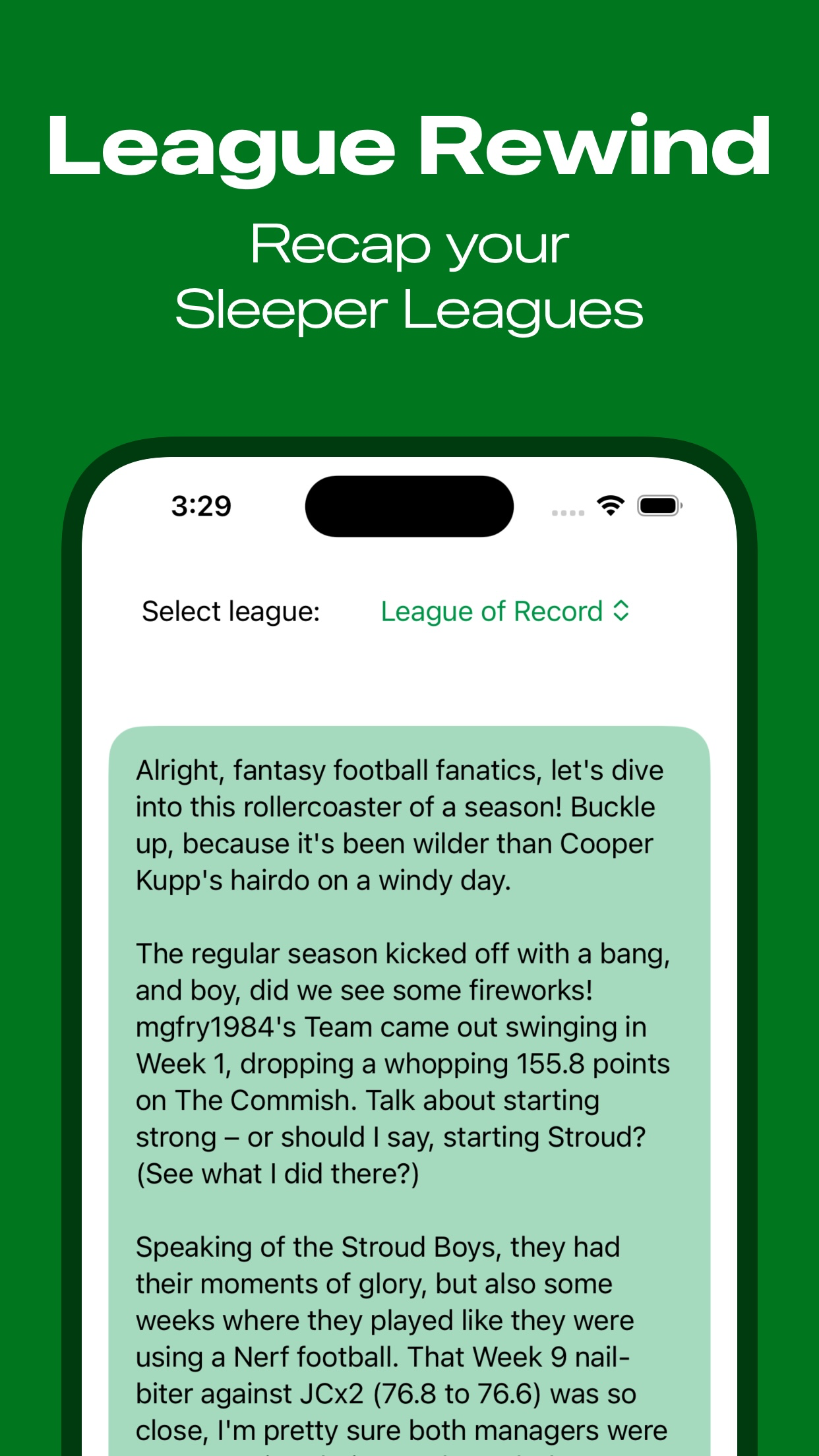 League Rewind Fantasy Football