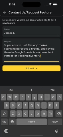 QR Barcode scanner to Sheets screenshot