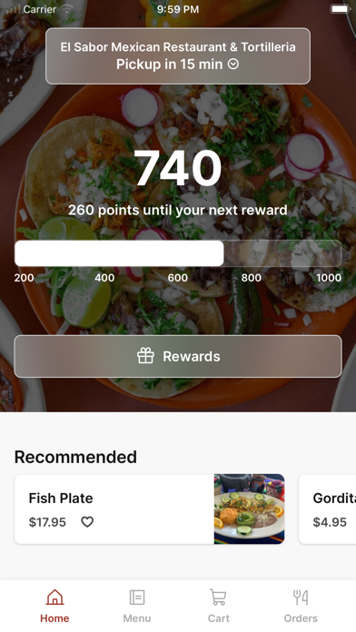 El Sabor Mexican app screenshot