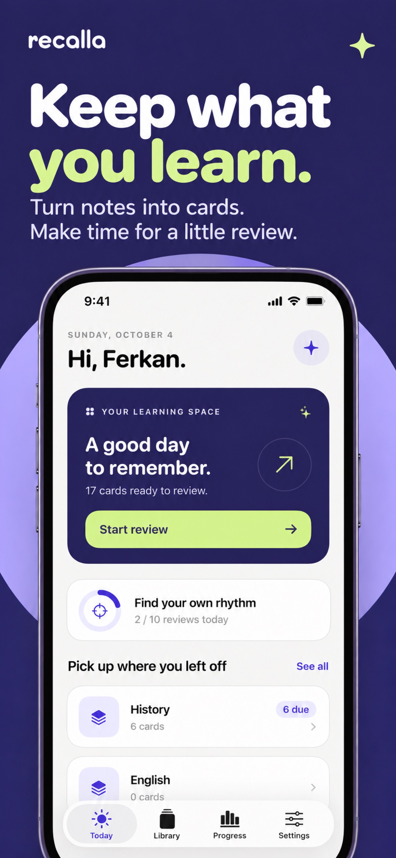 Screenshot 1 of Recalla: Flashcards & Notes