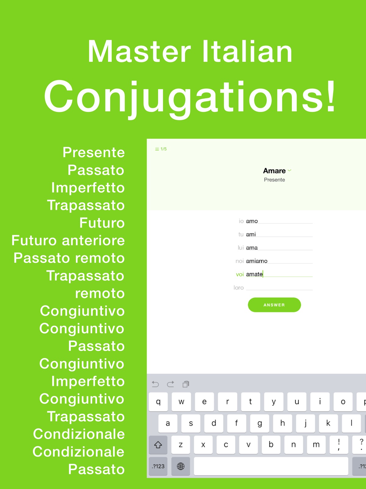 Learn Italian Verb Conjugation ipad screenshot 1