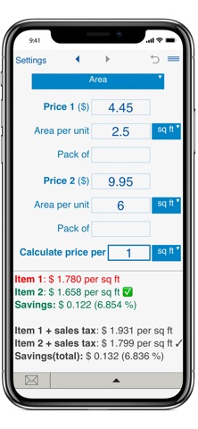 Unit Price Comparison iPhone screenshot