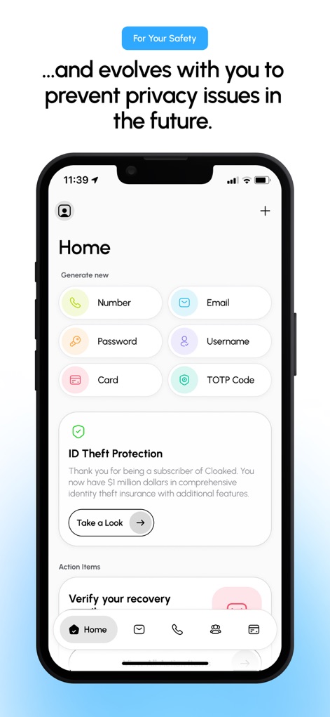 Cloaked: Protect your privacy - The app empowers users to generate new aliases for various credentials and prominently displays the included "$1 million Identity Theft Protection" coverage for peace of mind.