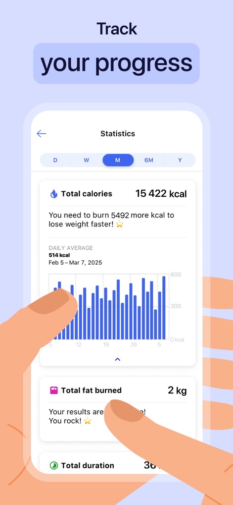 Weight Loss Walking by Slimkit - The app provides comprehensive statistics, including a bar chart for daily calorie burn and a summary of total fat burned, to visualize progress over time.