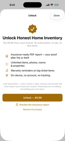 Honest Home Inventory iPhone screenshot