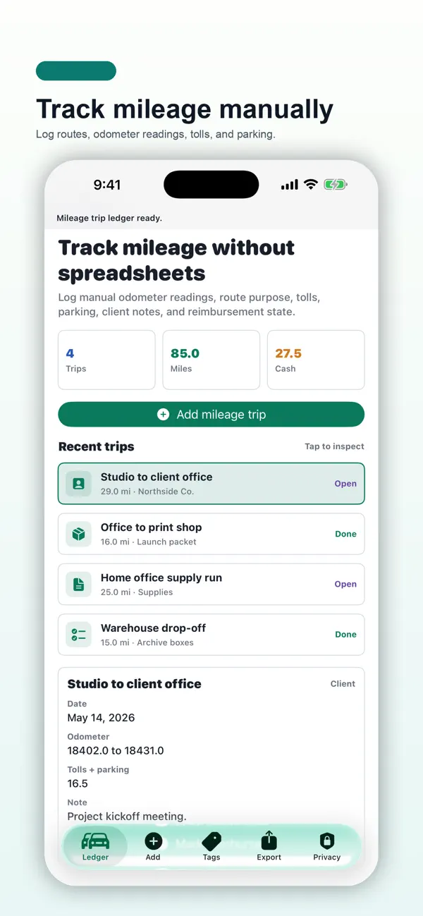 Screenshot #1 pour Mileage Trip Ledger