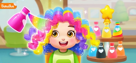 Baby Panda's House Games - Users can engage in imaginative beauty role-play, customizing hair with vibrant colors and various styling tools for unique looks.