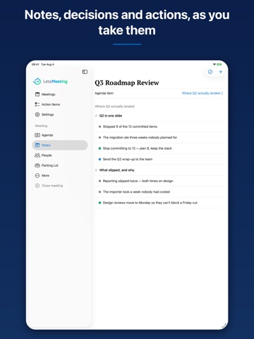 Less Meeting: Agenda & Notes iPad screenshot