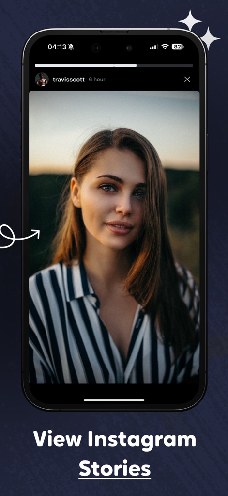 Postegro Tracker for Instagram - Users can discreetly view Instagram stories, complete with a story progress bar, offering private access to content from profiles like 'travisscott'.