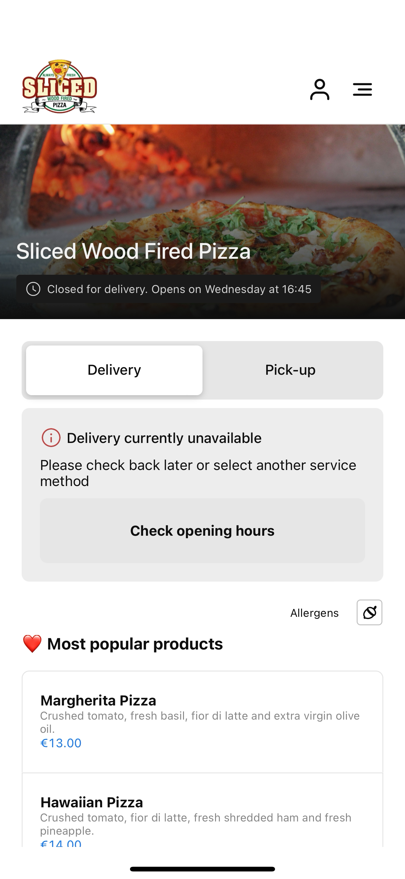 Sliced Wood Fired Pizza