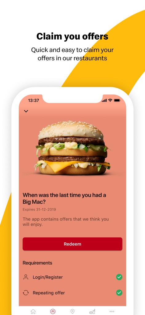 McDonald’s - Individual offer pages display specific deal details and clearly outline necessary requirements, including 'Login/Register' status.