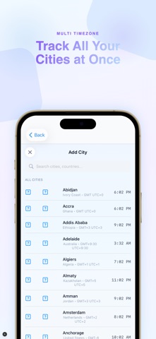 World Clock: Time Zones & UTC iPhone screenshot