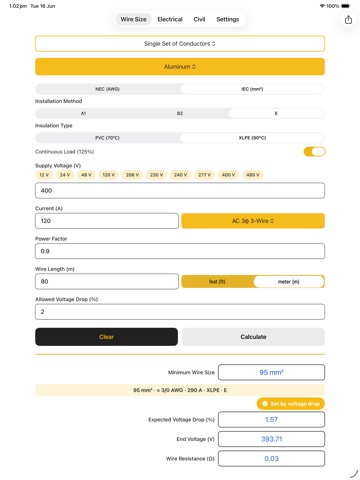 Wire Gauge & Size Calculator iPad screenshot