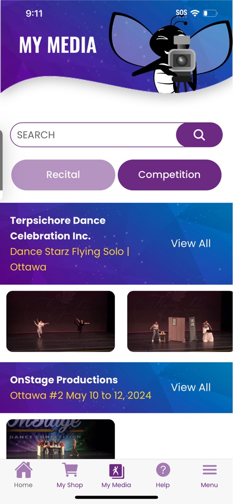 DanceBUG - Users can effortlessly navigate their personal media archive, featuring an organized collection of performance videos and photos, complemented by intuitive search and filter functionalities.