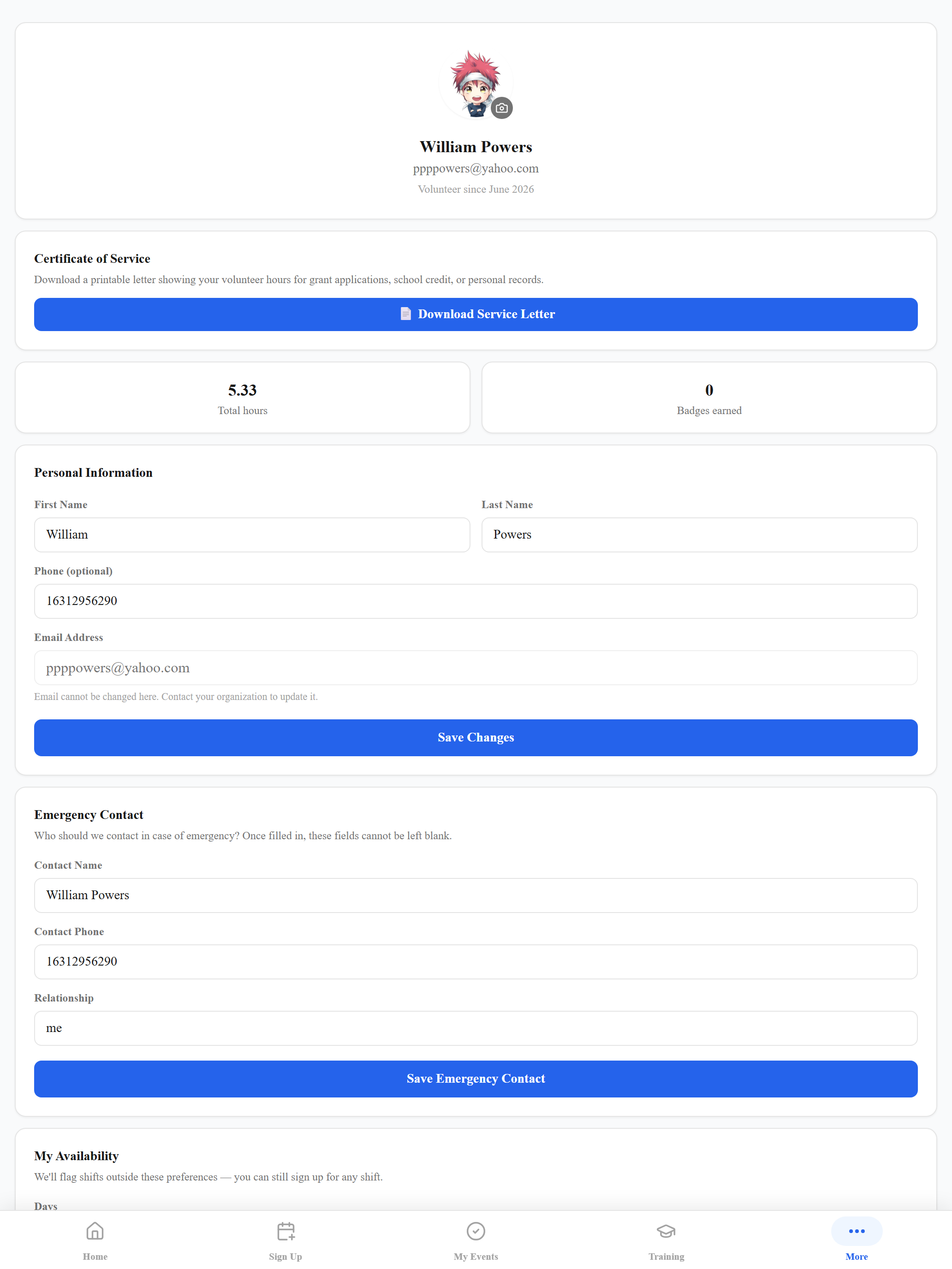 VF Volunteer Portal screenshot 15