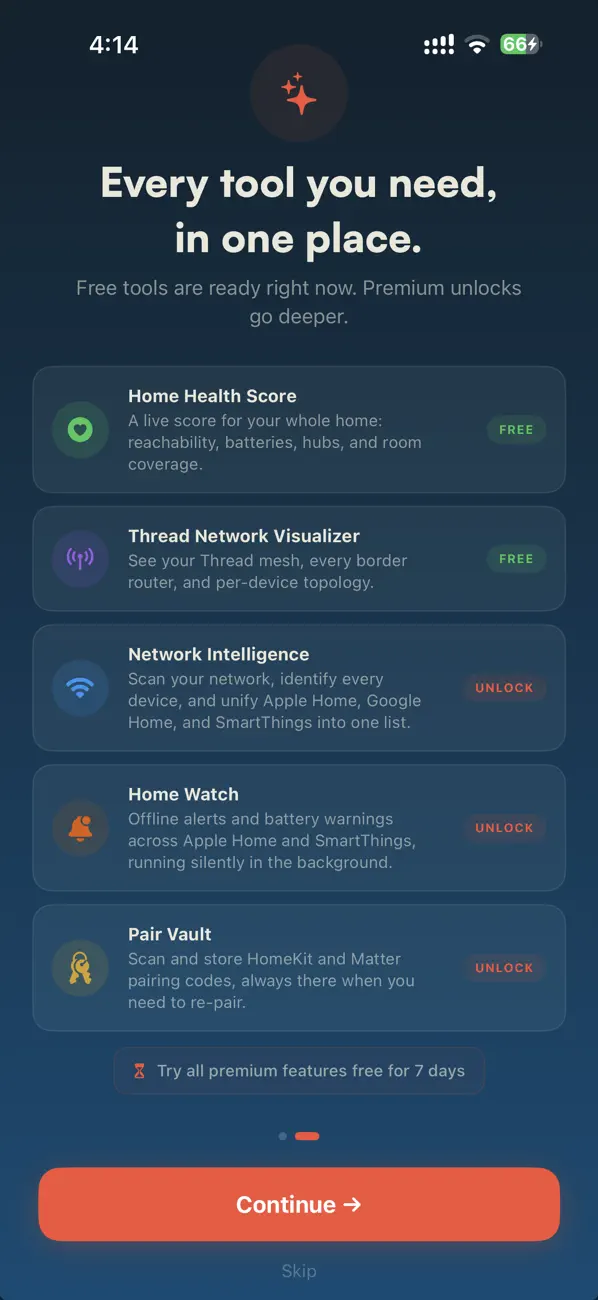The Toolbox tab listing the six free network tools