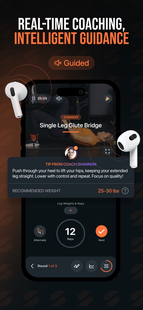SHRED: Gym & Home Workouts - Observe the app's real-time audio guidance and in-workout coach tips that enhance exercise execution.