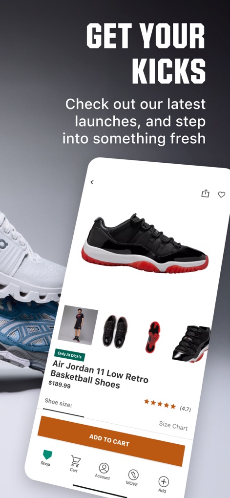 DICK’S Sporting Goods - Users can explore products with comprehensive detailed images and easily complete purchases via the straightforward "Add To Cart" button.