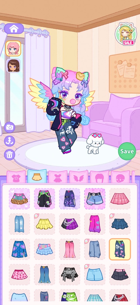 Pocket Life: Decor Happy Room - Experiment with playful outfits, combining colorful wings and an array of fashionable skirts and shorts for casual looks.