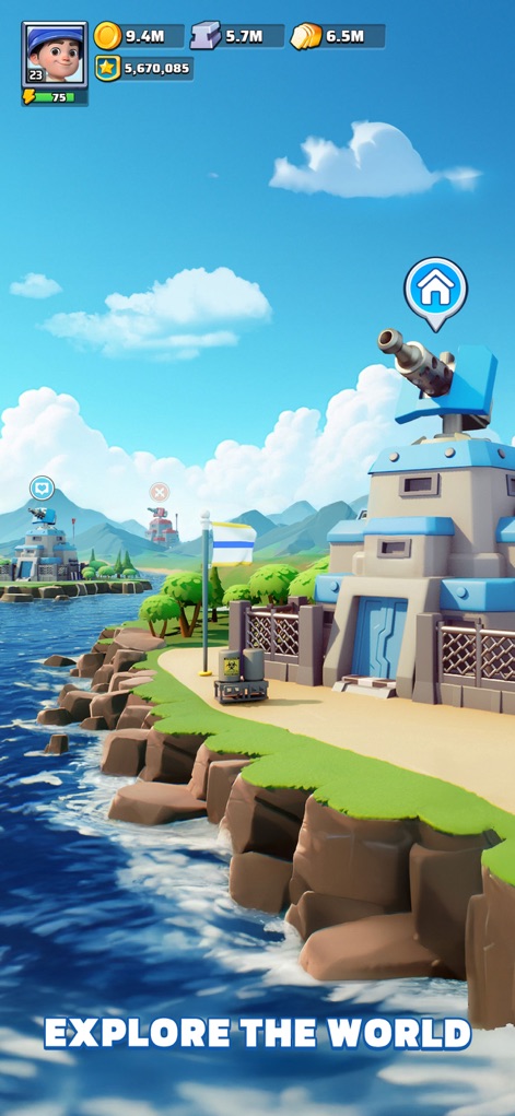 Last War:Survival - Discover the expansive world map showcasing a vibrant coastal base environment and essential fortifications such as the prominent watchtower.