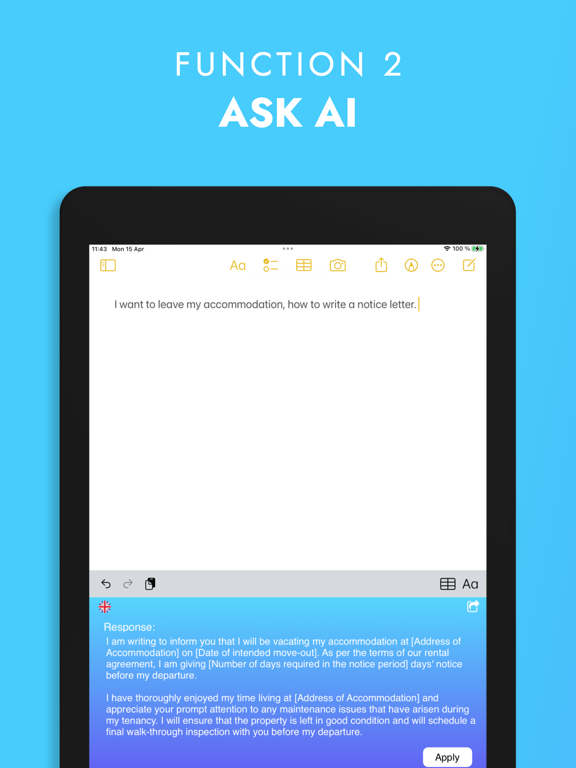 IntelliText: AI Writing Aid iPad screenshot 4 - Productivity app