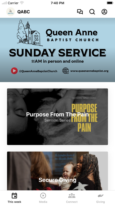 Queen Anne Baptist Church app screenshot