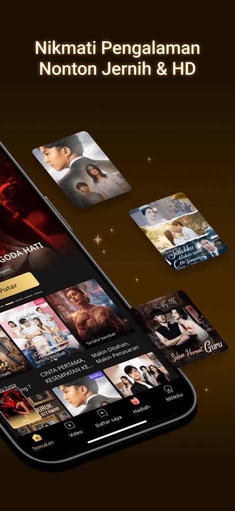 Reelbuzz - Drama Pendek Shorts - Observe the app's high-fidelity presentation of diverse drama thumbnails and the prominent "Nikmati Pengalaman Nonton Jernih & HD" banner guaranteeing a superior viewing experience.