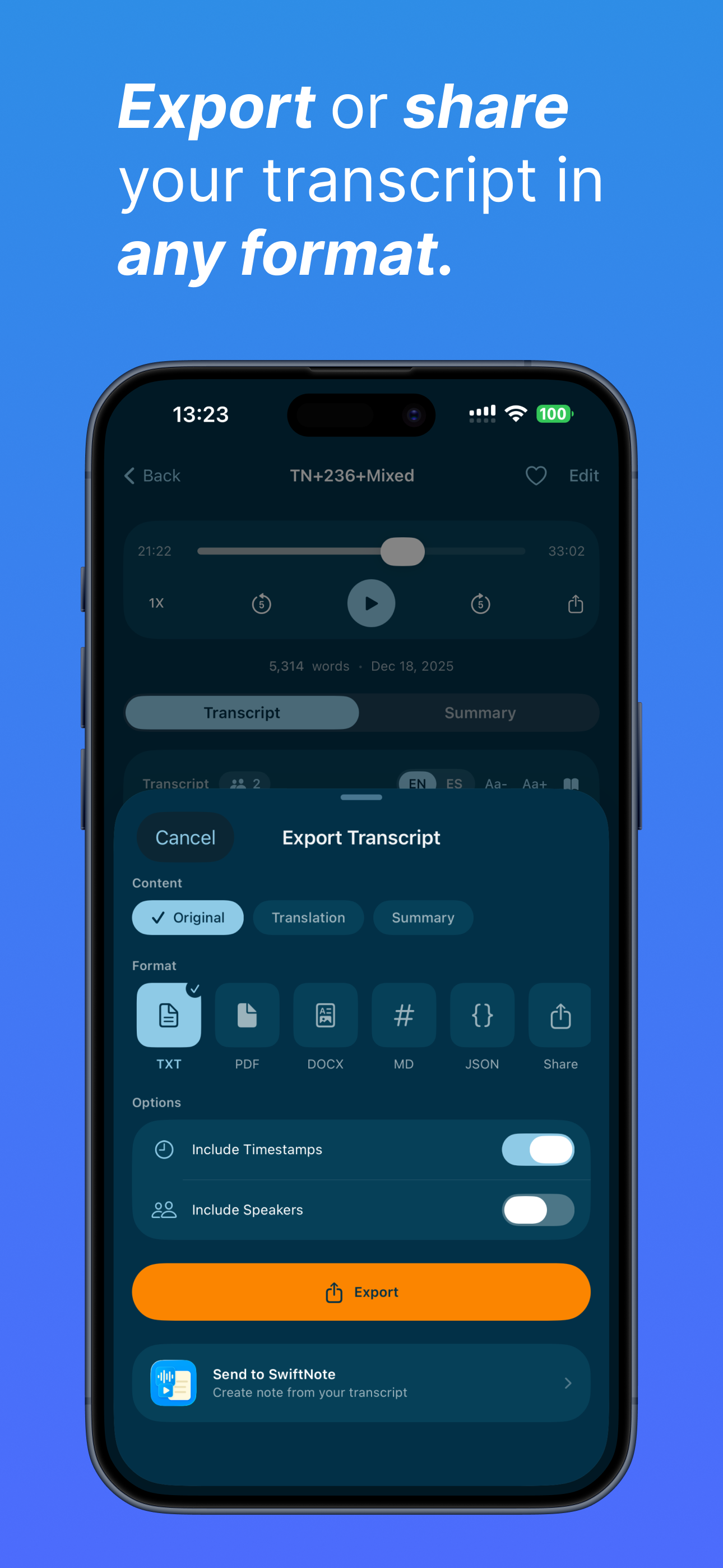 Transcribe Audio to Text VOXI