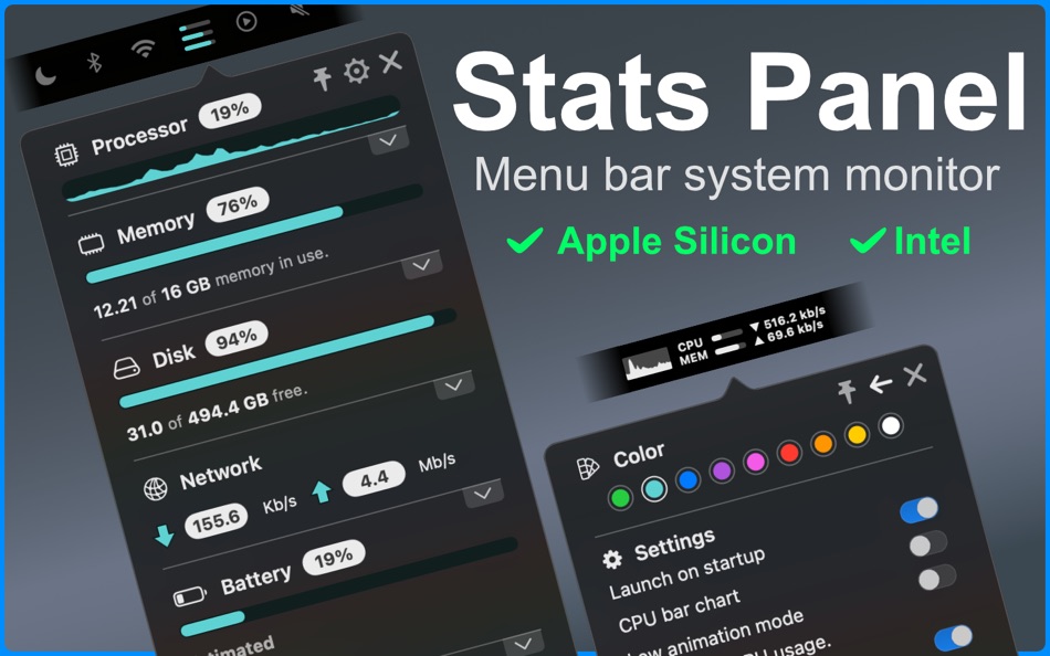 #1. Stats Panel - System Monitor (macOS) 来自: Andrew Moloney