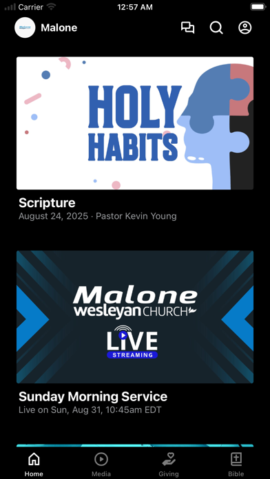 Malone Wesleyan Church app screenshot