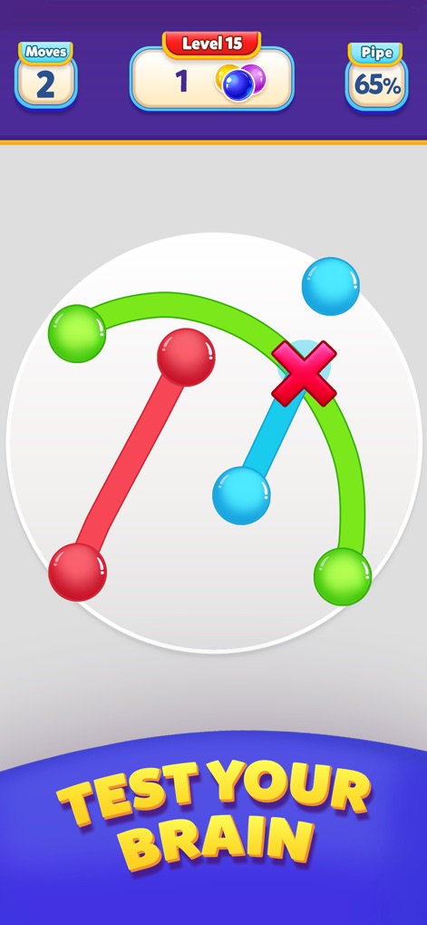 Ball Connect: Color Dot Puzzle - See how Ball Connect: Color Dot Puzzle highlights incorrect connections with a clear red X and tracks game progress through the 'Moves' counter.