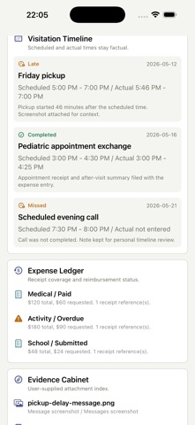 Co-parenting Evidence Journal screenshot