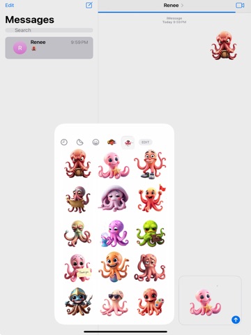 Wobbling Octopus Stickers iPad screenshot