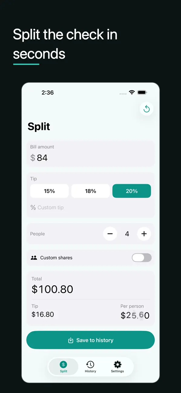 #1. Bill Splitter: Tip Calculator (iOS) By: SCALINGWEB TECHNOLOGIES
