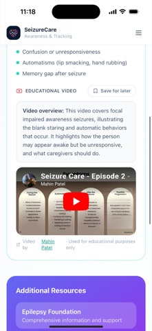 SeizureCare iPhone screenshot