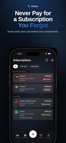 Zentry：订阅管理与提醒 screenshot