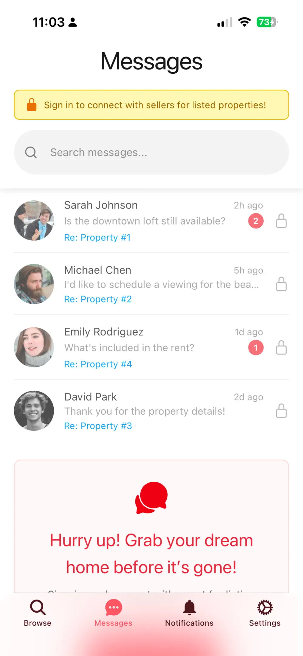 Kaastel app - buyer and agent messages