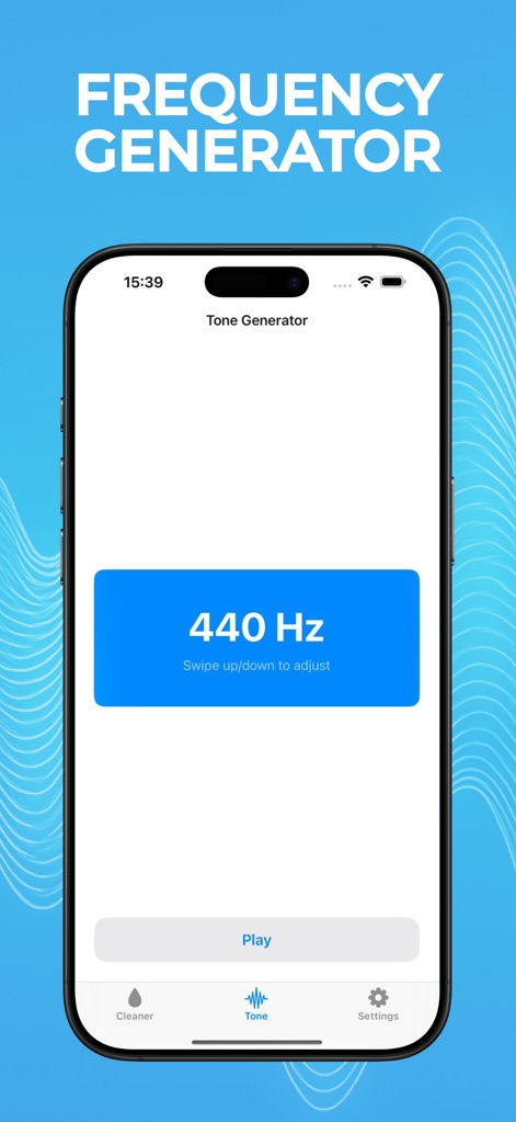 Water Eject · - L'outil propose un "Tone Generator" précis, permettant d'ajuster les fréquences, comme le "440 Hz" visible, pour tester les haut-parleurs.