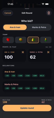 Bela Scores: Belote Counter iPhone screenshot