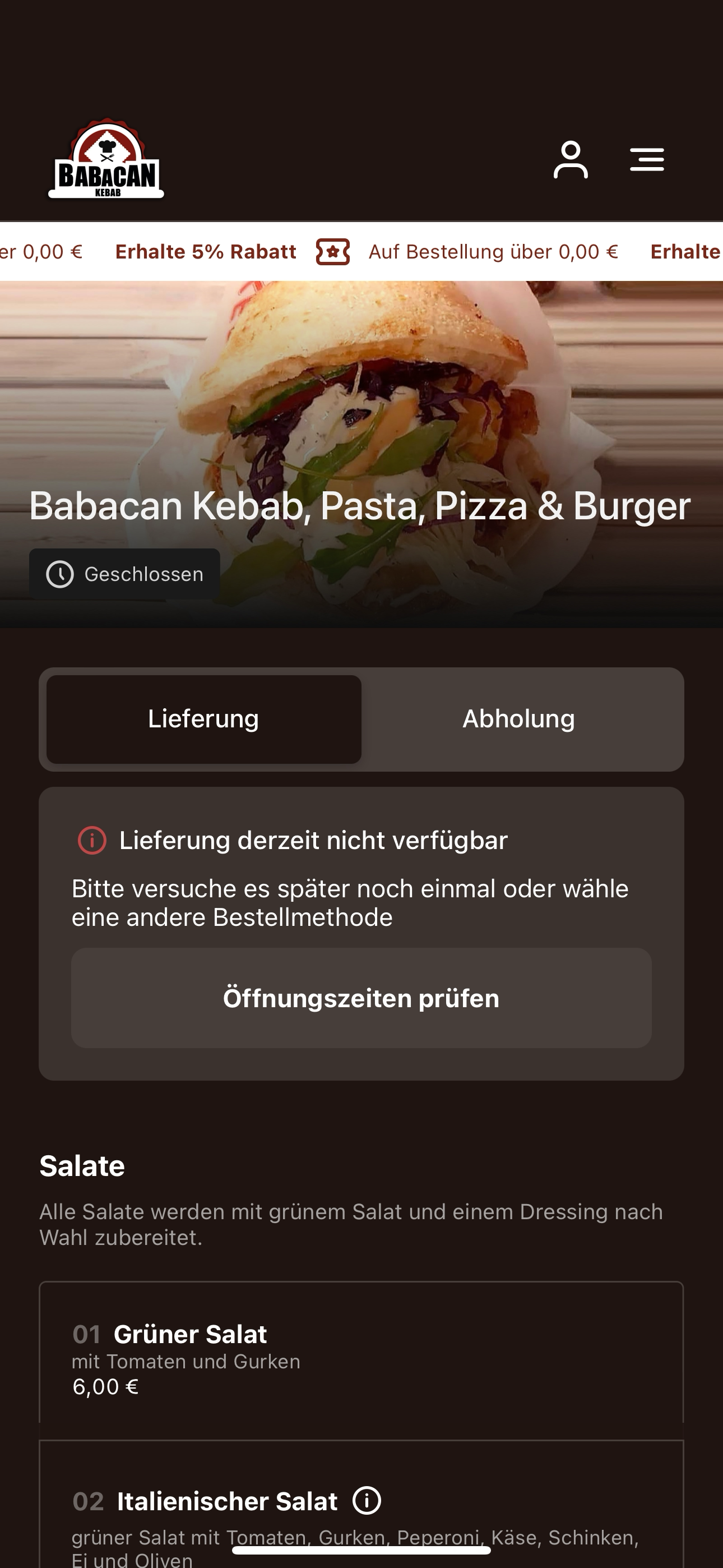 Babacan Kebab, Pasta, Pizza