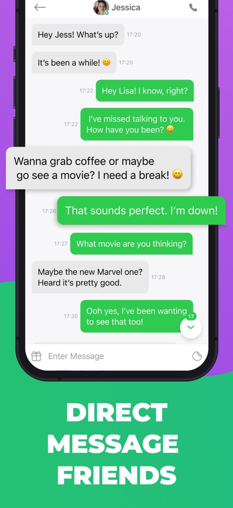 Camfrog: Live Video Chat Rooms - The app supports private one-to-one messaging, clearly indicated by the 'DIRECT MESSAGE FRIENDS' text and the intuitive chat bubble interface.