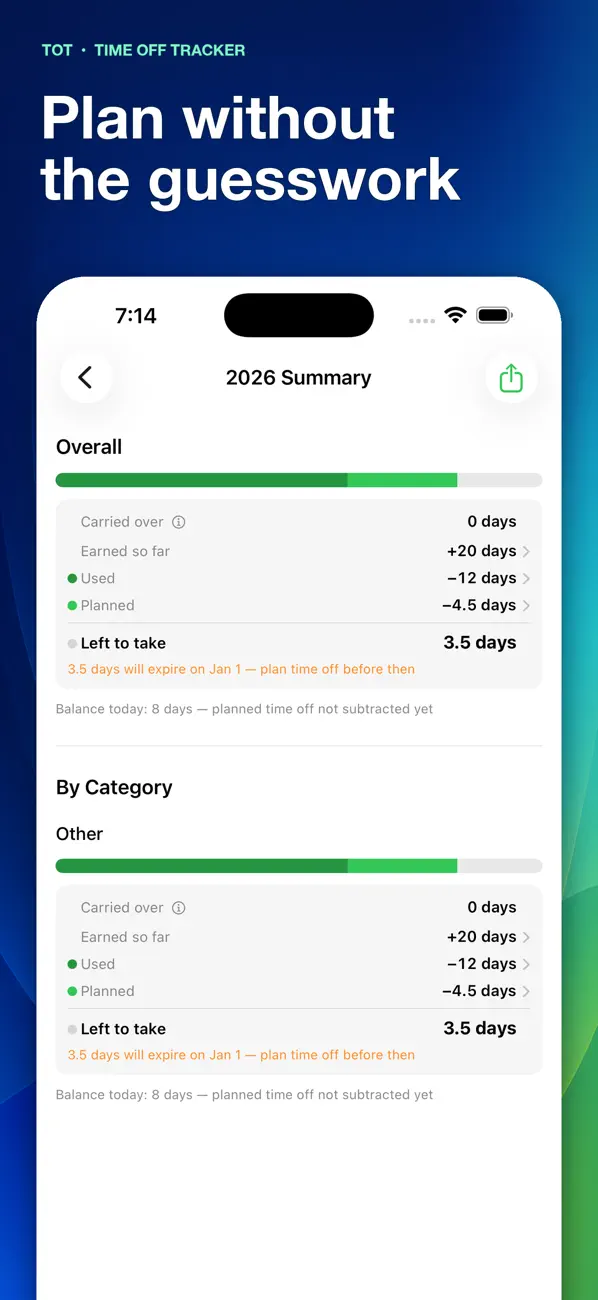 Screenshot #2 pour TOT: Time Off Tracker