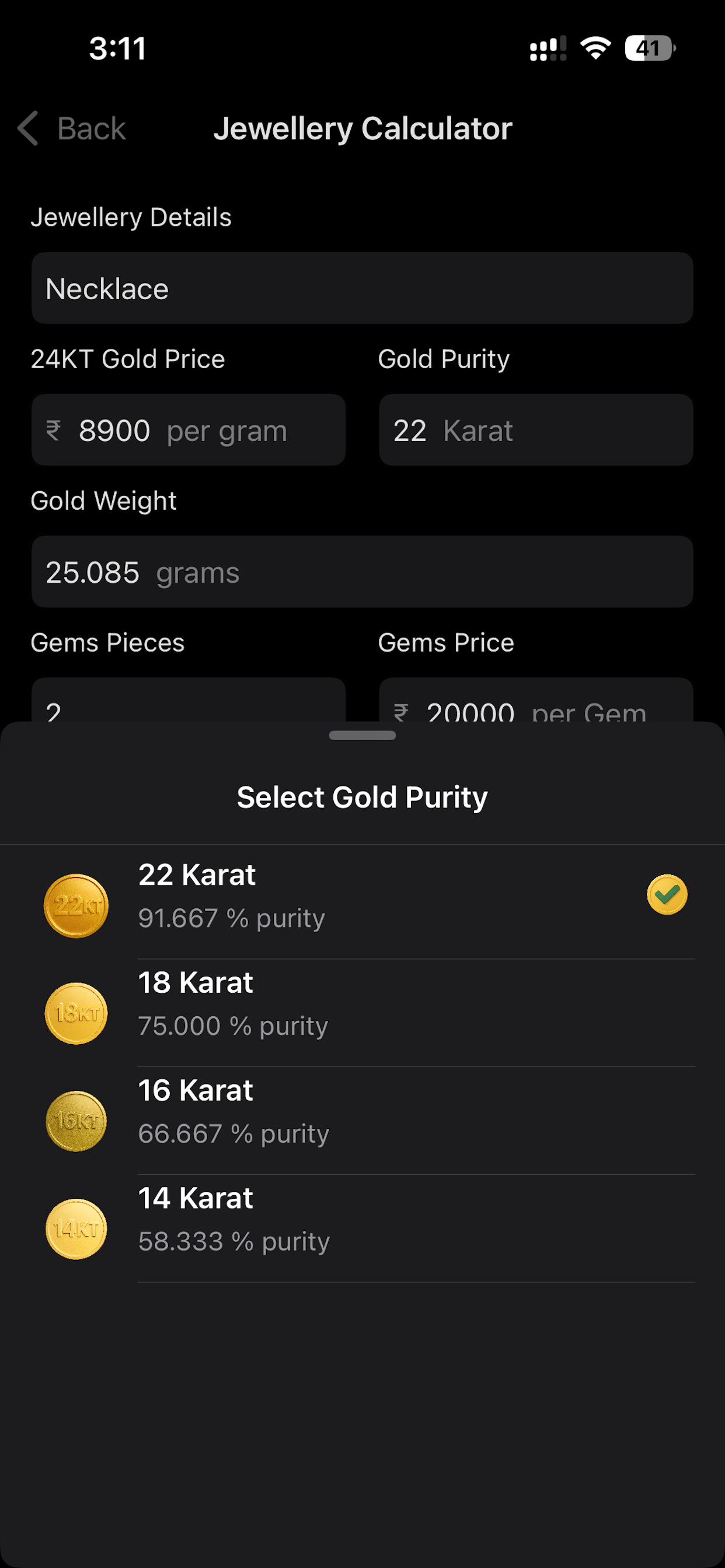 Jewellery Calculator