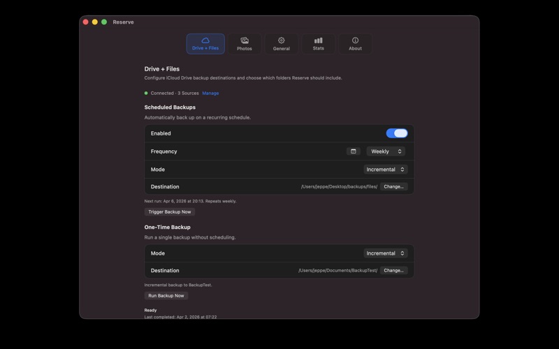Reserve Backup screenshot
