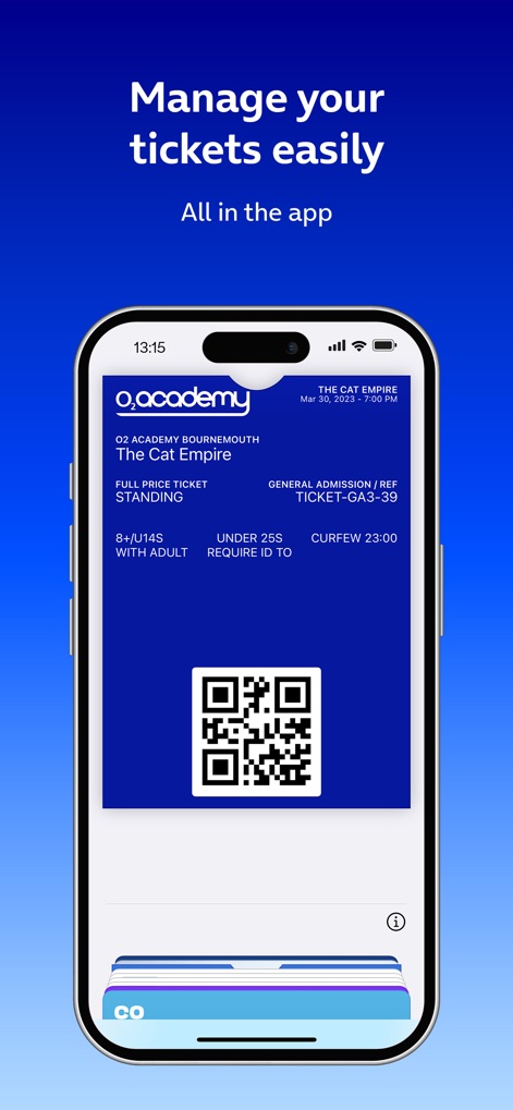 O2 Academy Venues - This tool provides instant access to tickets, featuring a scannable QR code for swift entry and essential details like seating type and age restrictions.