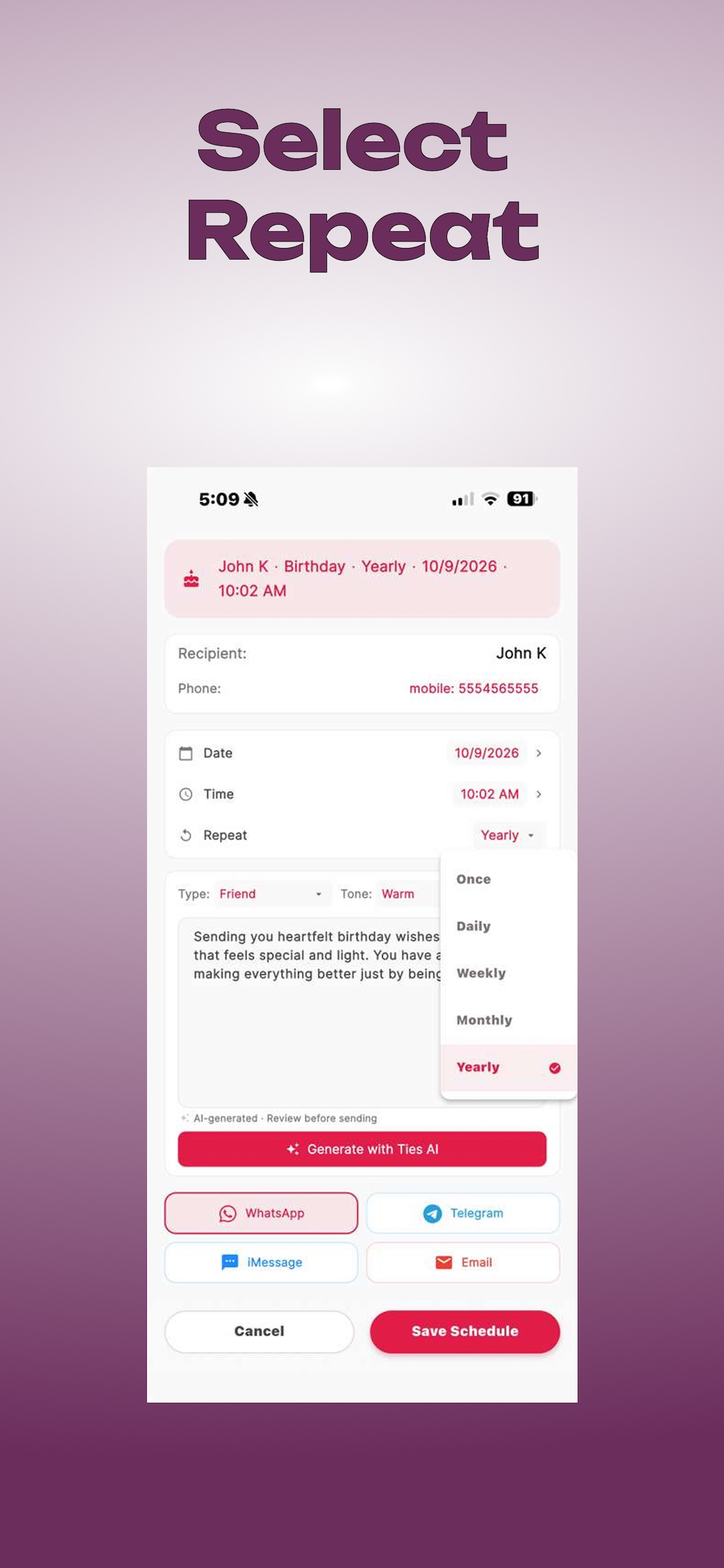 Ties AI · Reminder & Scheduler screenshot 8