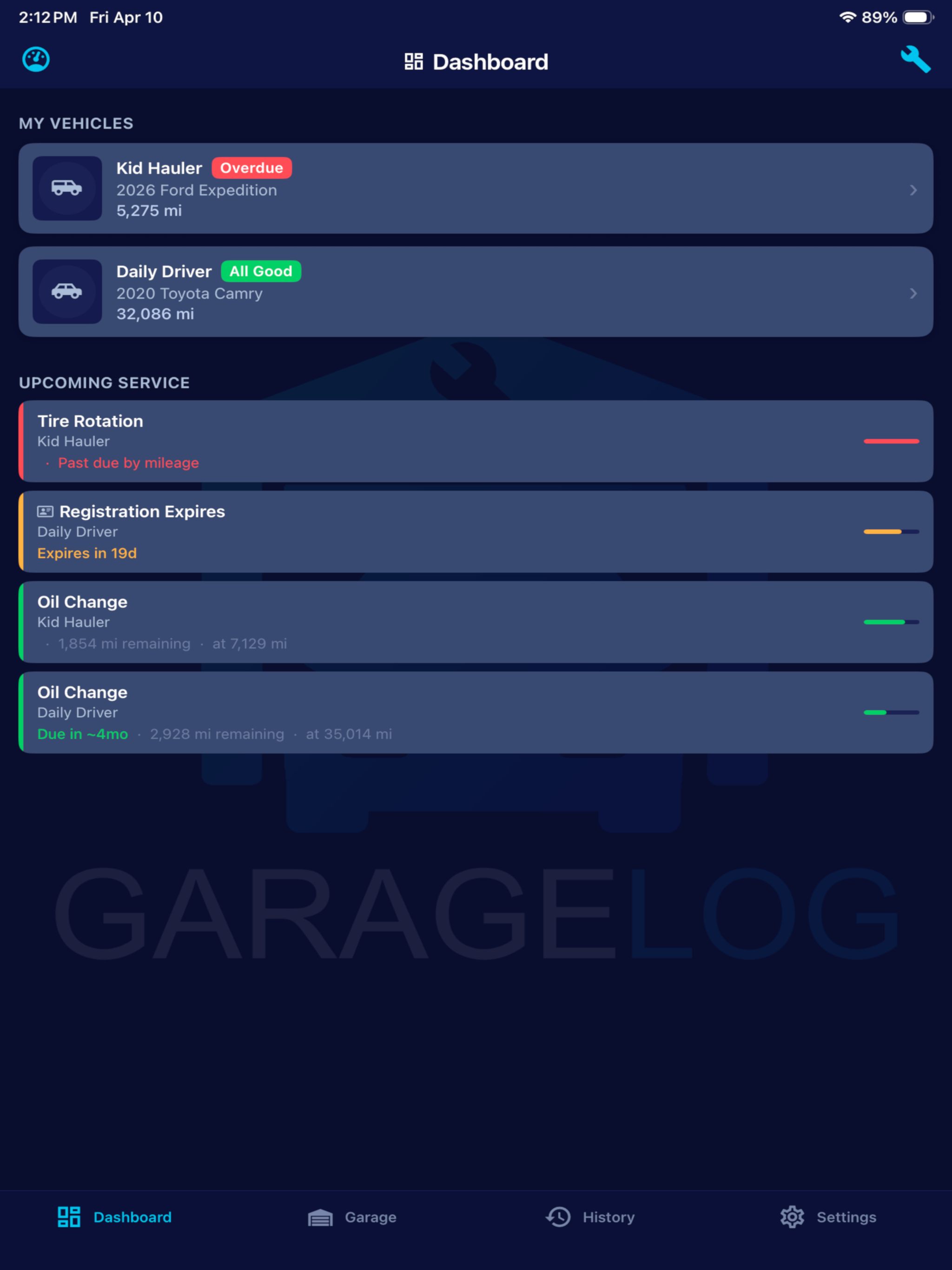 GarageLog - All Your Vehicles