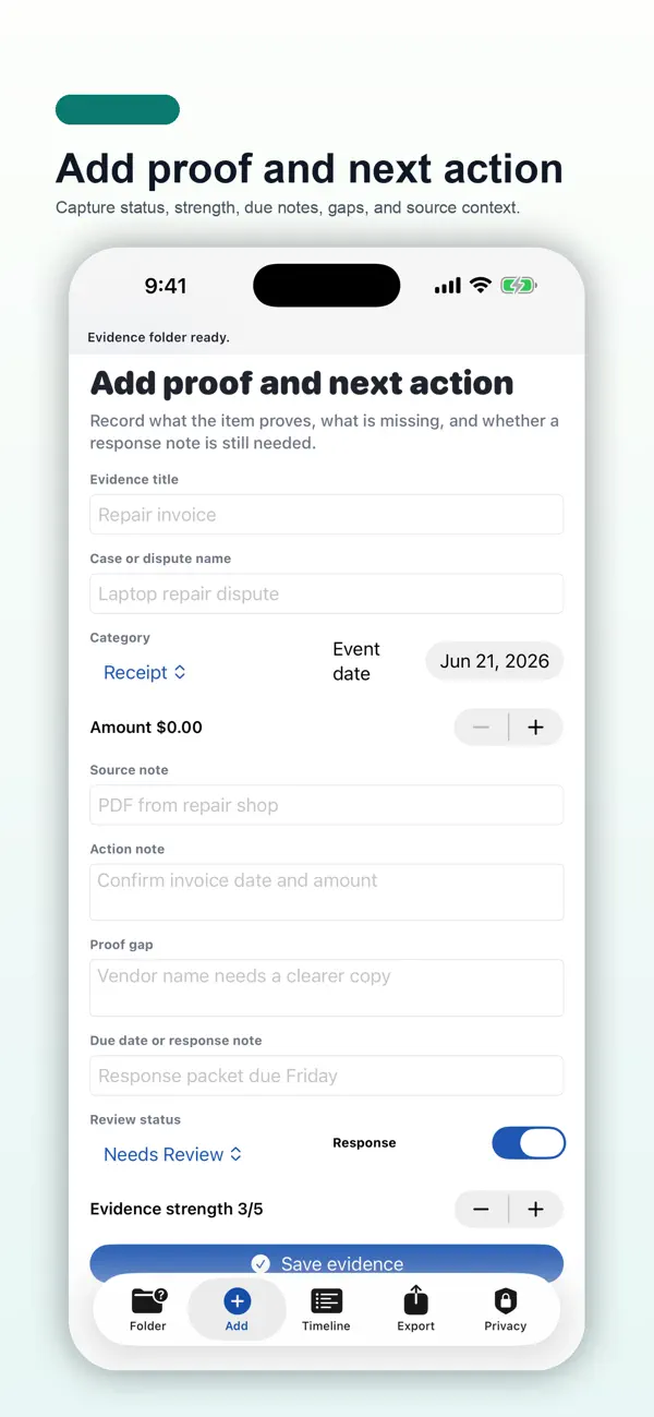 Screenshot #2 pour Small Claim Evidence Folder
