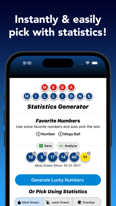 Mega Millions Statistics Picks Screenshot