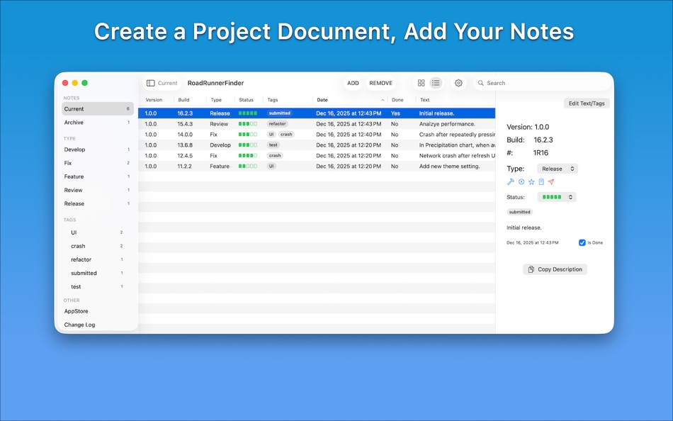 #1. AppNotes - Developer Logs (macOS) Göre: FBotLogic Solutions Inc